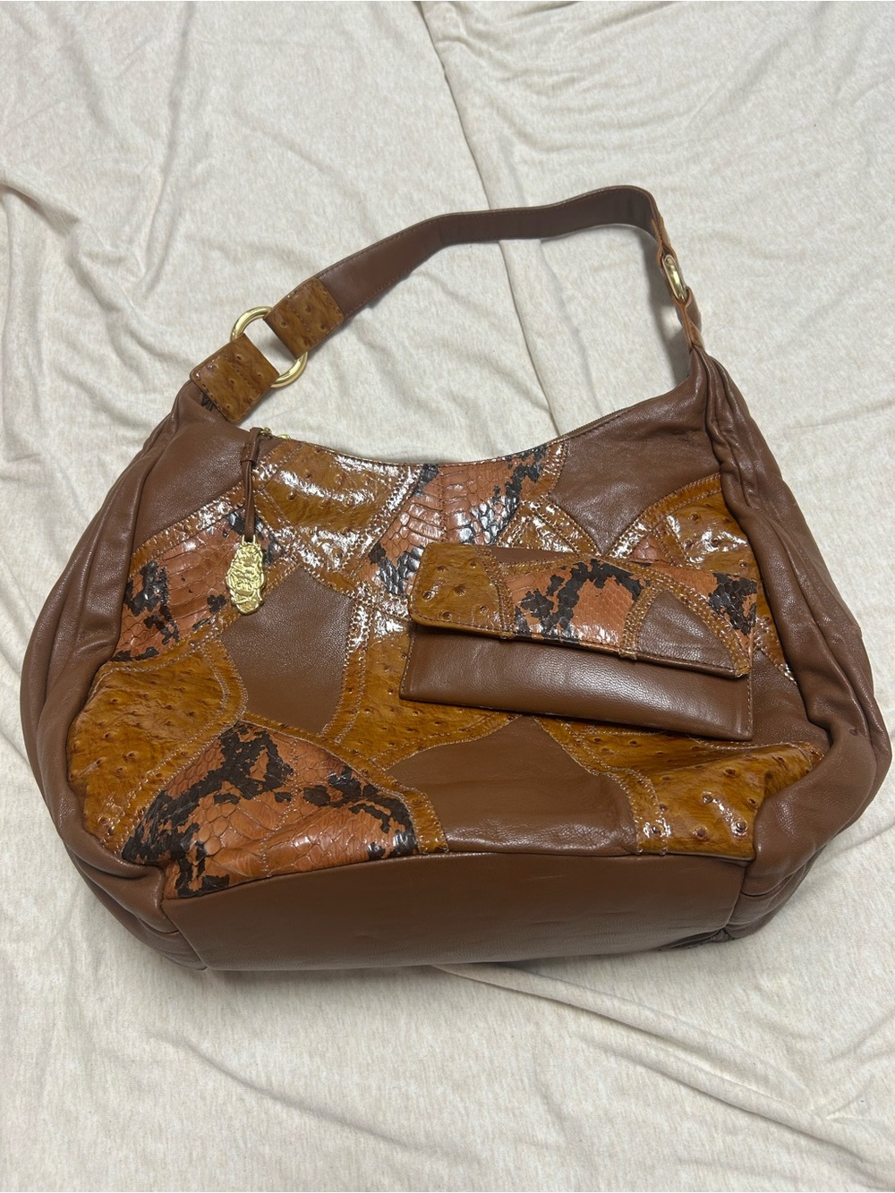 Y2K Vintage Chi Hobo Bag Set Genuine Leather and Snakeskin Patchwork Slouchy